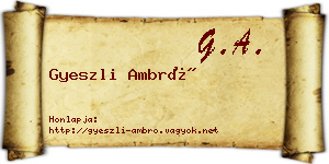 Gyeszli Ambró névjegykártya